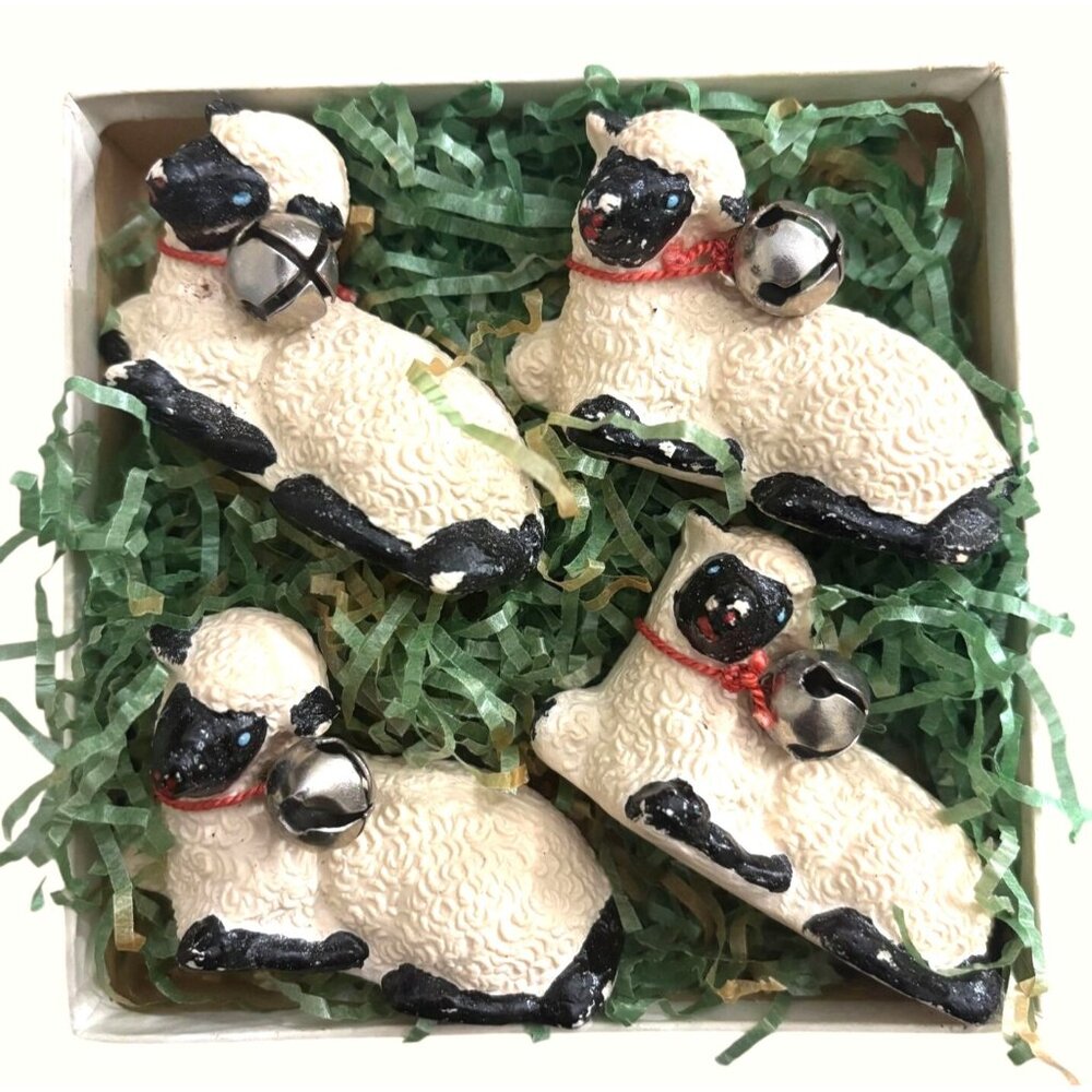 VTG Hand-Painted Austrian MEM Pure Castile Soap Lamb Figurines Set Of 4 In Box